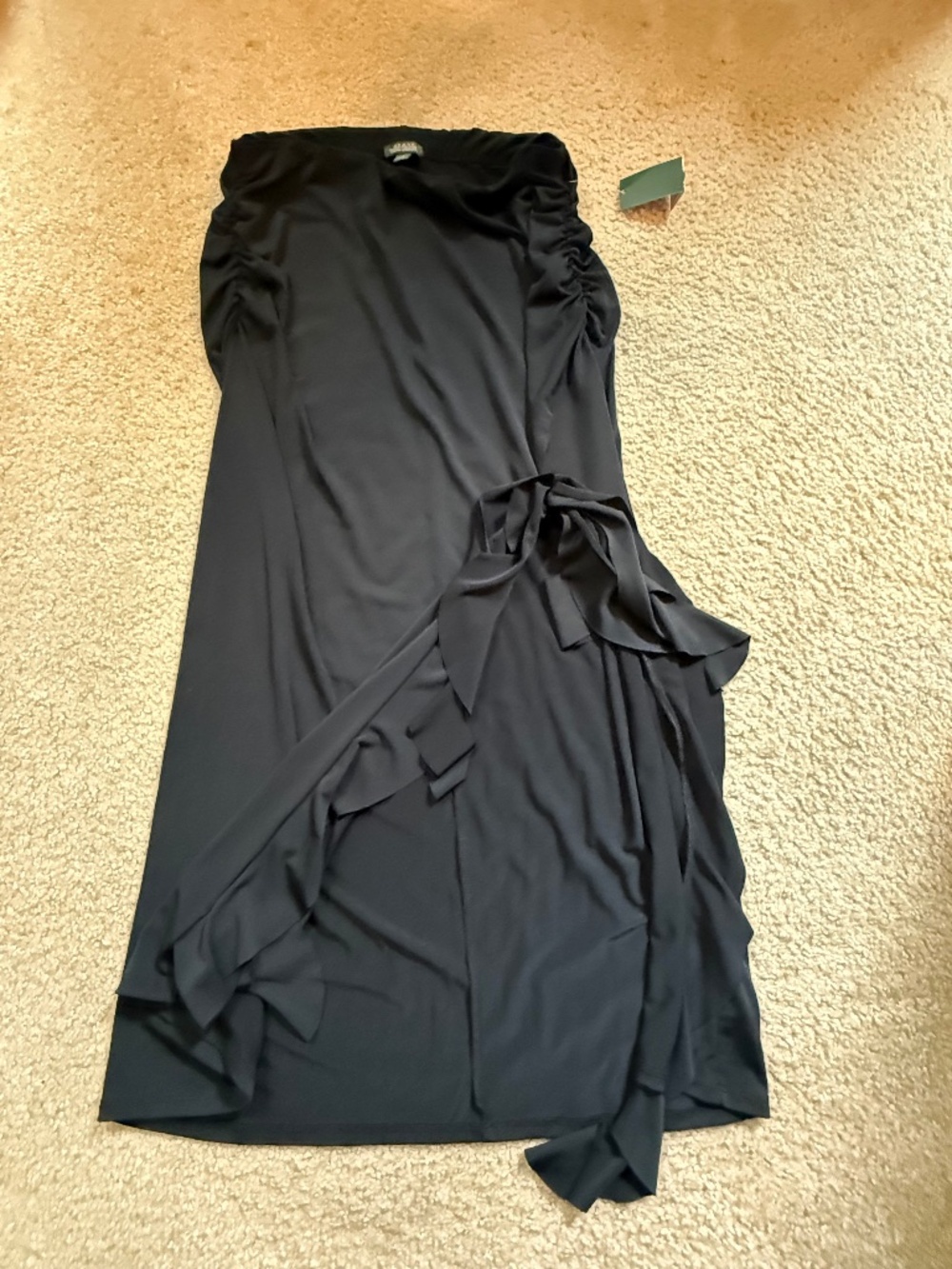 NEW Wild Fable Ruffle High Slit Midi Skirt Sz M Black Ruched Festival Whimsical